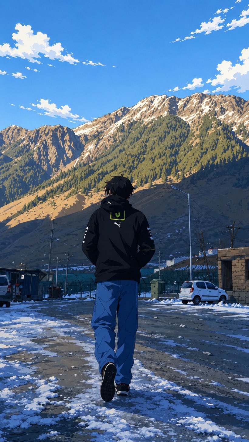 Snowy Kashmir mountain landscape on a winter walk